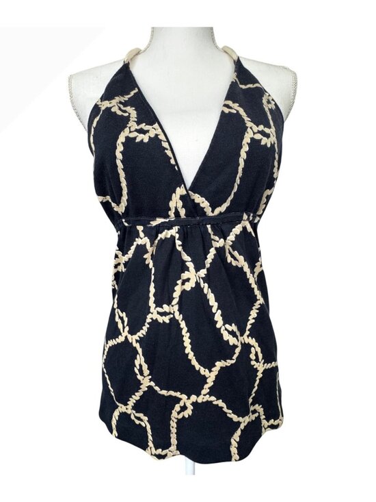 J.Crew Tops - J.Crew Navy & Beige Rope Print Halter Top With Deep V-Neckline Comfort Travel